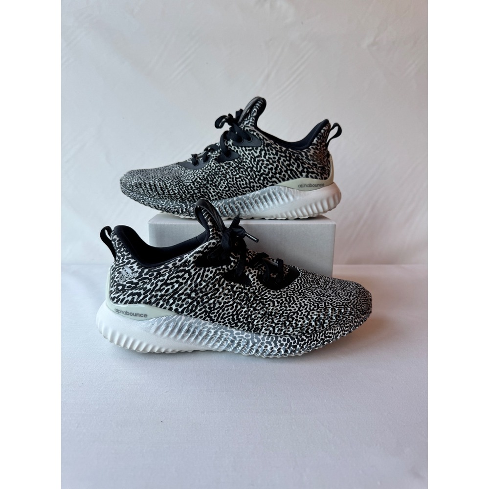 Adidas Alphabounce Running Shoes Black White Leopard Print B54203 Womens